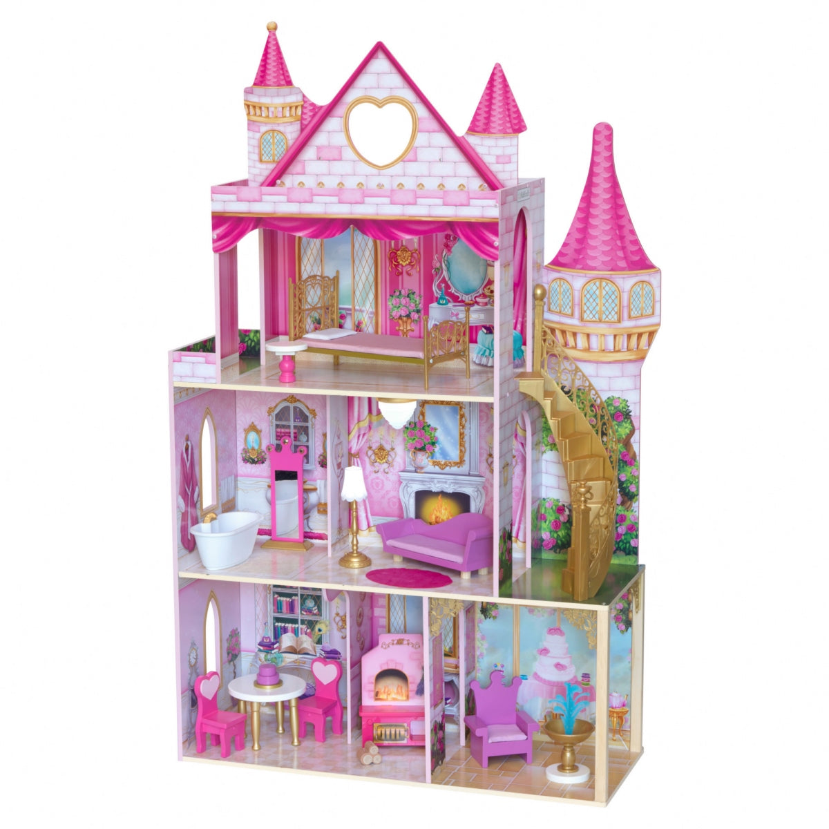 Casa Muñecas Castillo Rose Garden De 3 Pisos, 6 Piezas Y Accesorios Para Muñecas Tipo Barbie